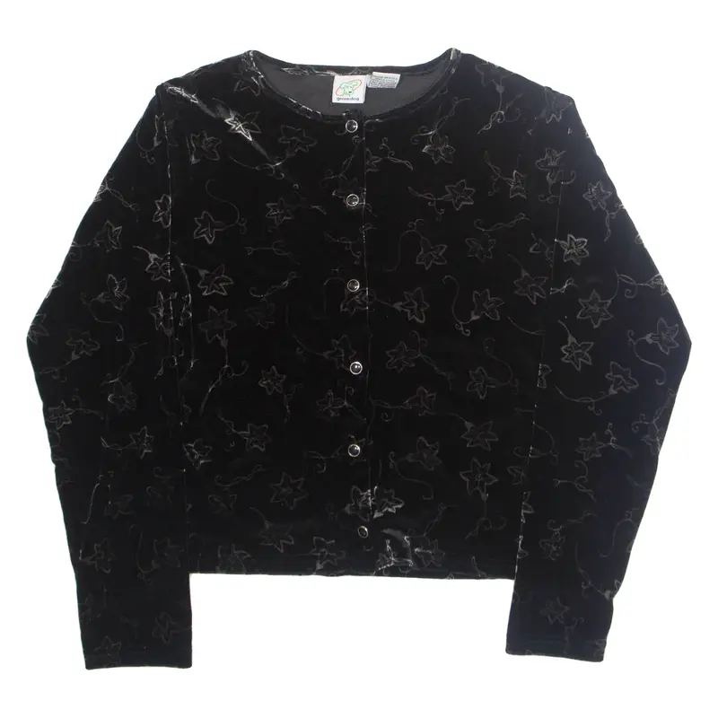 GREEN DOG Womens Printed Blouse Black Long Sleeve Crazy Pattern L