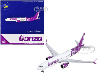 Boeing 737 MAX 8 Commercial Aircraft Bonza Aviation White and Purple 1/400 Diecast Model Airplane by GeminiJets