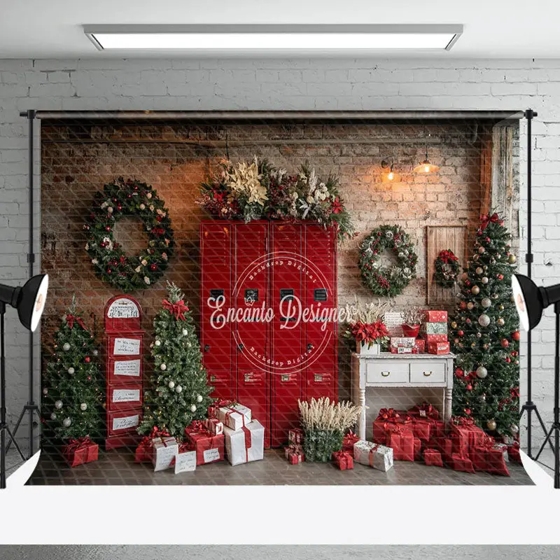 Wreaths Red Scene Festive Christmas Room Backdrop - Aperturee