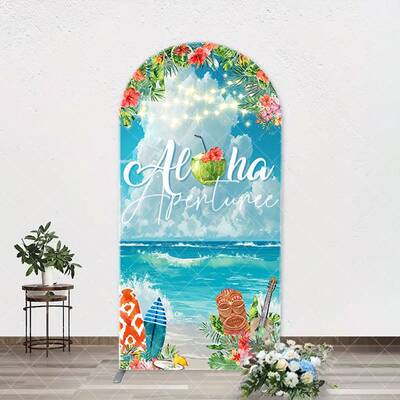 Aloha White Cloud Sky Floral Arch Summer Backdrop