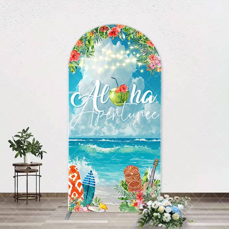 Aloha White Cloud Sky Floral Arch Summer Backdrop