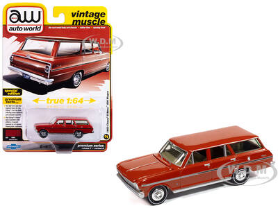 1963 Chevrolet II Nova 400 Wagon Riverside Red Vintage Muscle Series 1/64 Diecast Model Car by Auto World