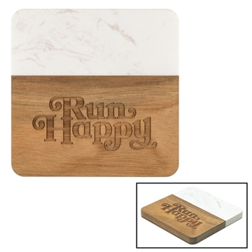 50 Custom Acacia & Slate Square Coaster - Natural Grain