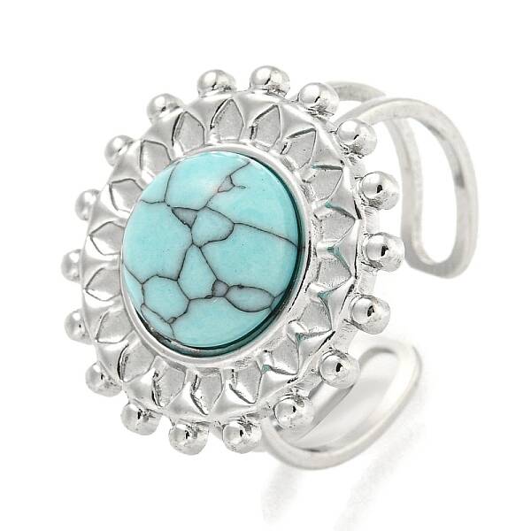 304 Stainless Steel Synthetic Turquoise Cuff Rings