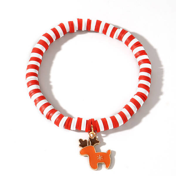 Elegant Christmas Handmade Polymer Clay Heishi Beaded Stretch Bracelets
