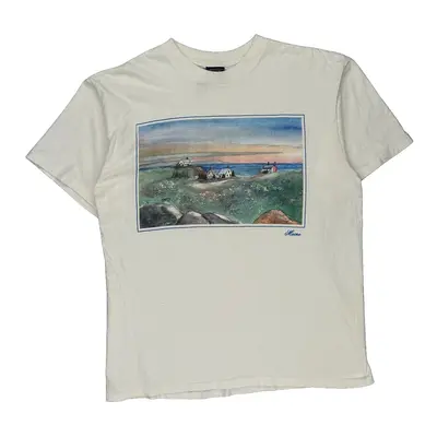 Single Stitch Famous Graphic T-Shirt - XL White Cotton