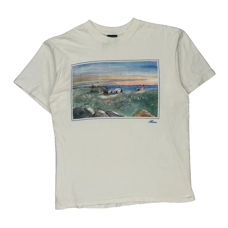Single Stitch Famous Graphic T-Shirt - XL White Cotton