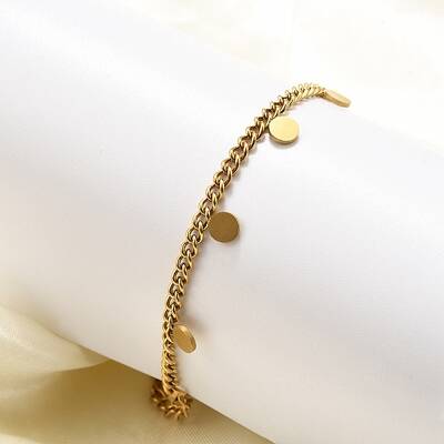 304 Stainless Steel Flat Round Charm Bracelets
