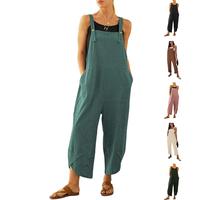 SCUSTY Womens Cotton Baggy Casual Rompers Summer Bib Linen Overalls Jumpsuits with Pockets