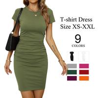 Women's Short Sleeve Ruched Cotton Casual Sundress Knee Length Bodycon T Shirt Dress,  Basic Elastic Fabric Breathable,Pregna...