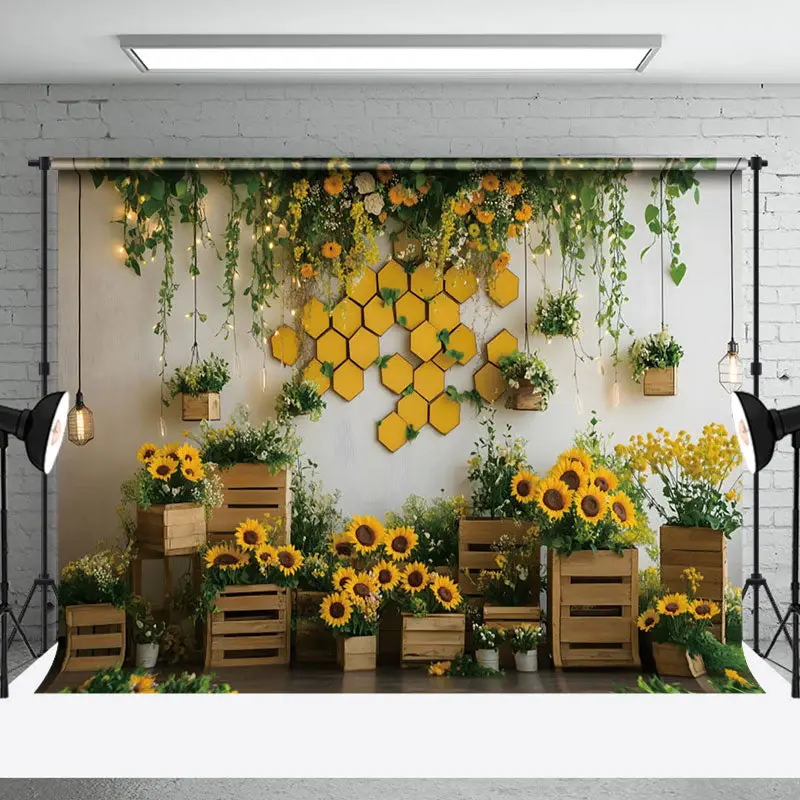 Aperturee Rustic Wall Light Greenery Sunflower Spring Backdrop, 3X2FT(1MX0.6M), 14 USD, spring backdrops, NYHD1J13-M