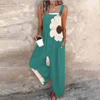 Women's 2025 Summer Sleeveless Floral Print Overalls Jumpsuits One Piece Long Pants Wide Leg Rompers with Pockets