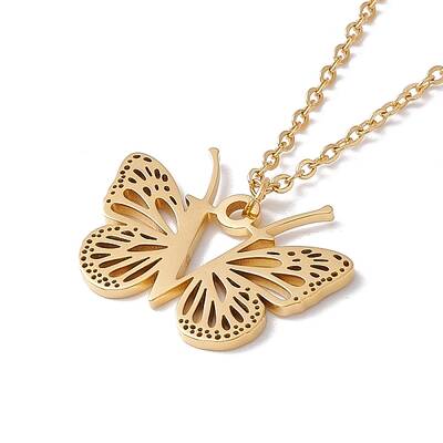Initial Letter with Butterfly Pendant Necklace