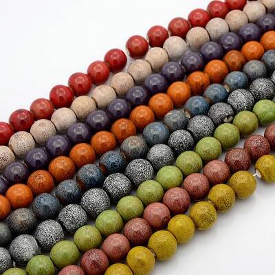 Handmade Fancy Antique Glazed Porcelain Ceramic Round Beads Strands