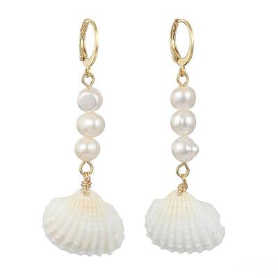 Shell Shape Natural Pearl & Shell Dangle Earrings for Women