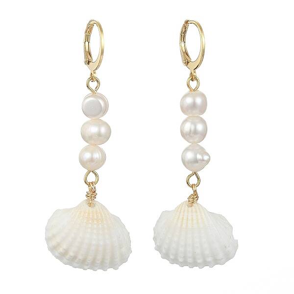 Shell Shape Natural Pearl & Shell Dangle Earrings for Women