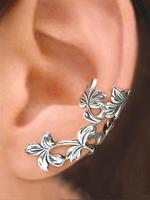 Women's Boho Style Leaf Design Ear Wrap, 1 Pair Trendy Vintage Ear Cuff without Piercing, Chic Gorgeous Jewelry As Gift for G...