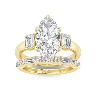 Moonbeam Lab Grown Marquise Diamond Engagement Ring with the Cleo Wedding Band | 10K Yellow Gold 2 1/2 ct. tw.