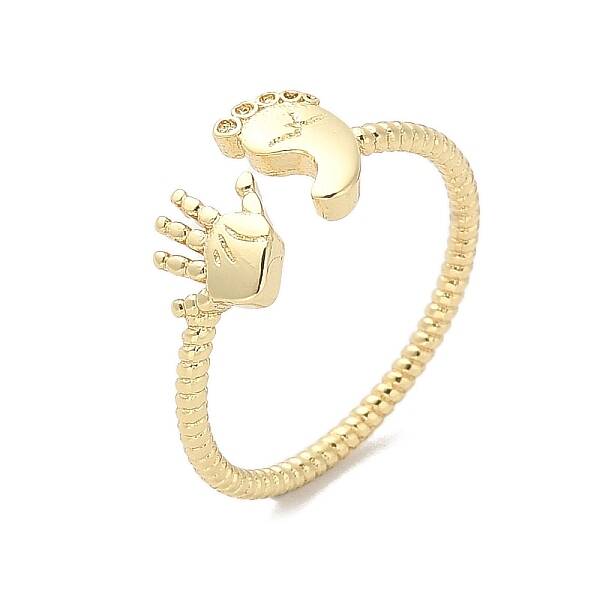 Footprint & Palm Brass Open Cuff Ring for Women