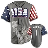 EAGLE SIX - USA Patriotic Baseball Jersey with Statue of Liberty and American Flag Design in Grey White Blue for Men and Wome...
