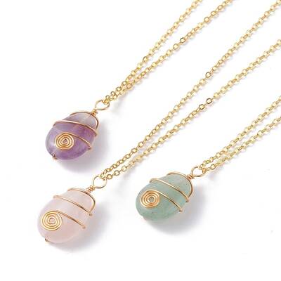 Teardrop Natural Mixed Stone Pendant Necklace