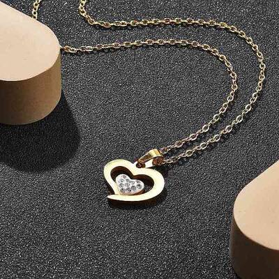 304 Stainless Steel Crystal Rhinestone Heart Pendant Cable Chain Necklaces for Women