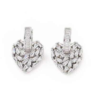 Clear Cubic Zirconia Heart Dangle Hoop Earrings
