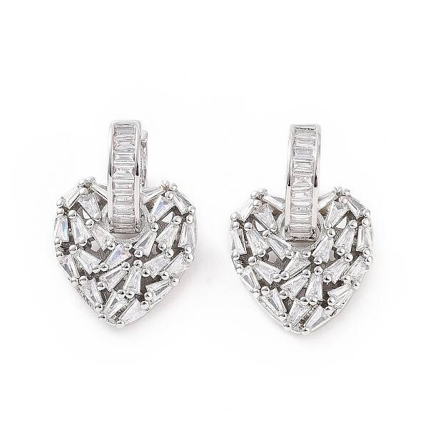 Clear Cubic Zirconia Heart Dangle Hoop Earrings