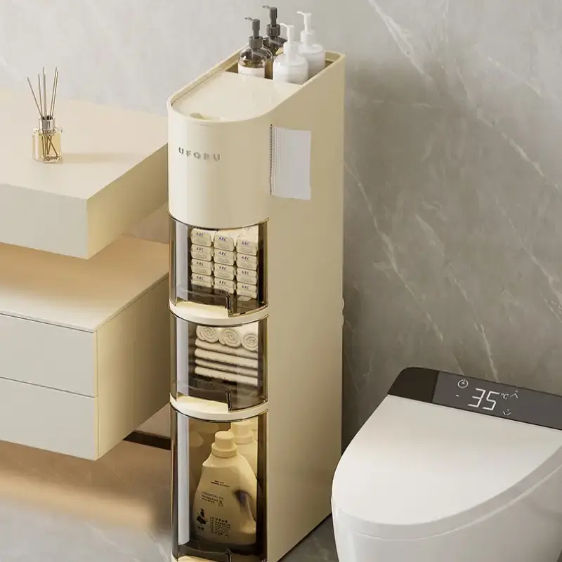 UFORU Narrow 4 Tier Slim Bathroom Storage CabinetSkinny Storage with Drawers Toilet Paper Holder,Waterproof Movable Organizer...