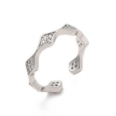 Brass Micro Pave Cubic Zirconia Open Cuff Rings