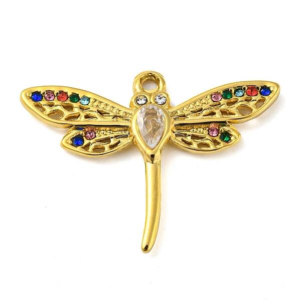 Ion Plating(IP) Real 18K Gold Plated 304 Stainless Steel Rhinestone Pendants