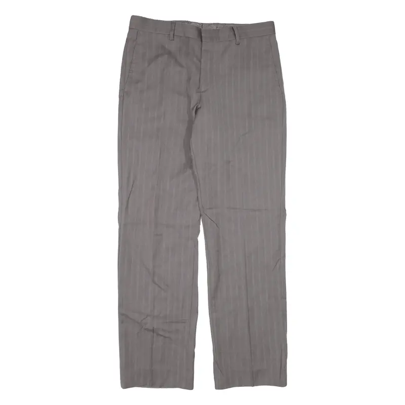 TED BAKER Pinstripe Pleated Trousers Grey Regular Straight Mens W31 L29