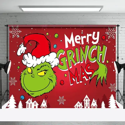 Green Monster Snowflake Red Merry Christmas Backdrop - Aperturee