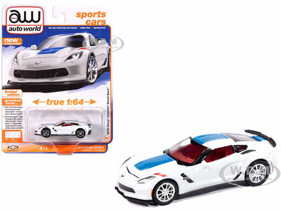 2018 Chevrolet Corvette Grand Sport Arctic White with Blue Stripe and Red Interior \