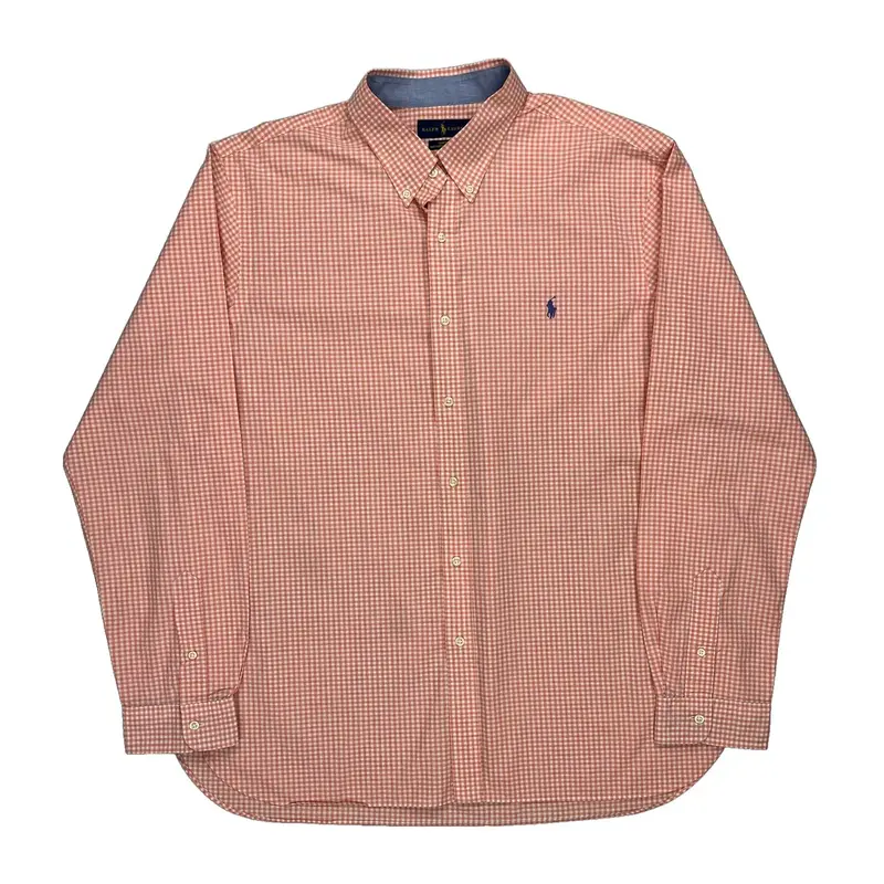 Slim Fit Ralph Lauren Checked Shirt - 2XL Orange Cotton