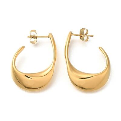 Ion Plating(IP) 304 Stainless Steel Oval Stud Earrings for Women