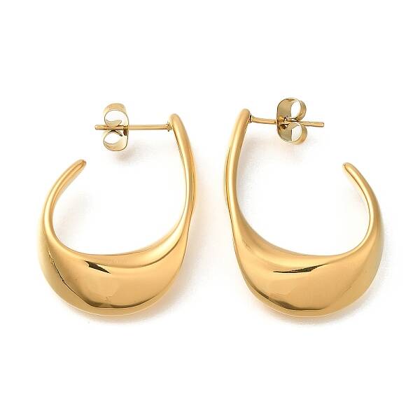 Ion Plating(IP) 304 Stainless Steel Oval Stud Earrings for Women