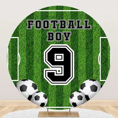 Football Boy Field Round 9th Birthday Party Backdrop - Aperturee