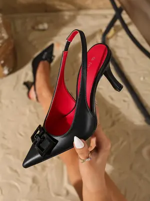 Women's Fashionable Hollow Out Geometric Decor Pointed Toe High Heel Shoes, Elegant Singblack Heels for Party, Daily Clothing...