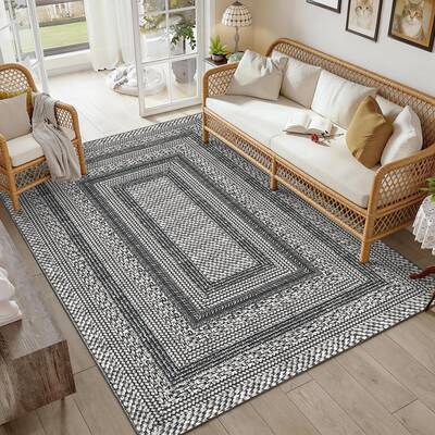 Garvee 4x6 Modern Bordered Area Rug, Non-Slip, Washable, Soft Low Pile, Ultra-Thin, Geometric Design for Bedroom Living Room ...