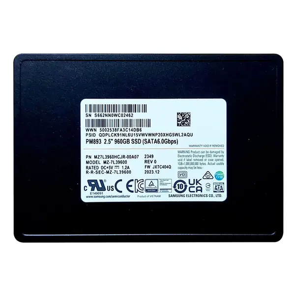 MZ-7L39600 Samsung Enterprise PM893 Series 960GB Triple-Level Cell  SATA 6GB/s V-NAND 7mm 2.5-inch Solid State Drive