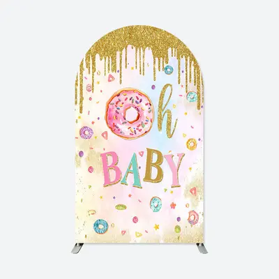 Aperturee Pink Donut Gold Glitter Baby Shower Arch Backdrop | Wedding Arch Backdrop | Custom Chiara Arched Covers | Custom Ar...