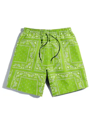 Men's All Over Print Pocket Drawstring Waist Shorts, Regular Fit Elastic Waist Beach Shorts for Summer, Casual Comfy Men's Bo...