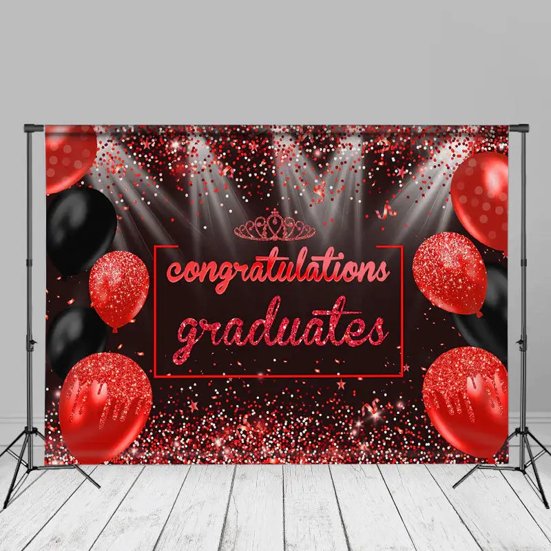 Red Black Balloon Sparkling Girl Grad Photo Backdrop - Aperturee