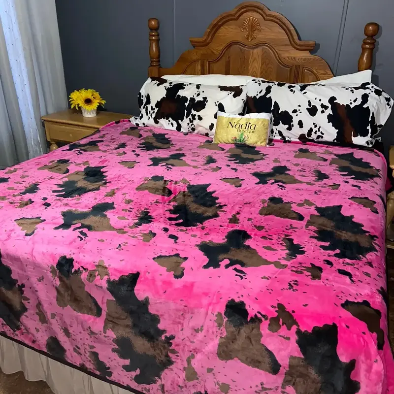HOT PINK COW THROW BLANKET KING SIZE