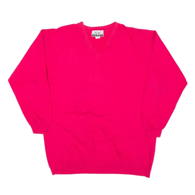 SK SPORT Sweatshirt Pink V-Neck 90s Mens L