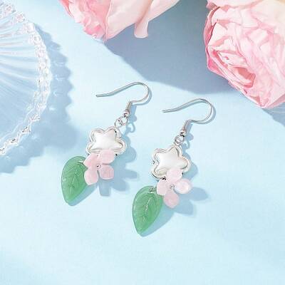 Flower 304 Stainless Steel Handmade Lampwork Dangle Earrings