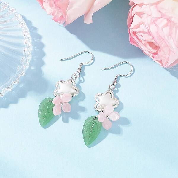 Flower 304 Stainless Steel Handmade Lampwork Dangle Earrings