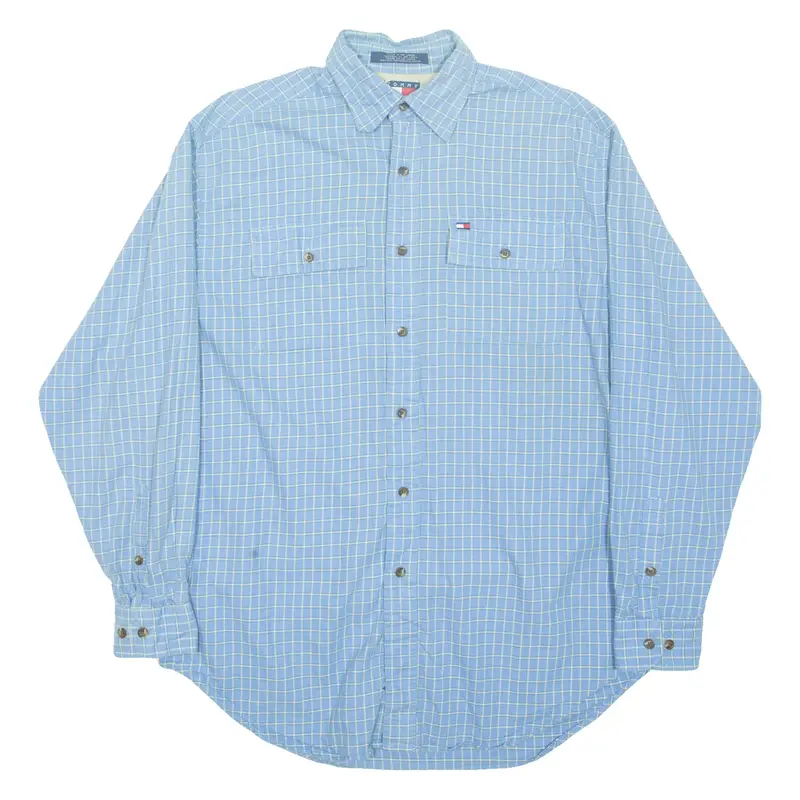 TOMMY HILFIGER Mens Flannel Shirt Blue Check Long Sleeve S