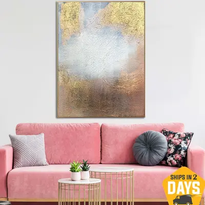 Abstract Grey And Gold Paintings On Canvas Modern Rich Textured Painting Hand Painted Impasto Painting Original Fine Art Wall...